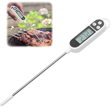 Digital Meat Thermometer, Food Thermometer with long Probe, Pen Cap, Instant Read Kitchen Cooking Thermometer with Auto Off LCD Screen for BBQ Sugar Milk Water Jam Grill