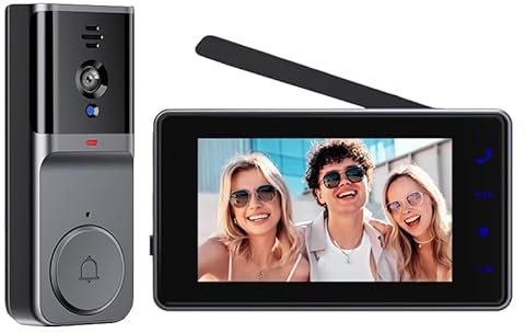 TKMARS Sonnette sans Fil avec Caméra 1080P, Interphone Vidéo sans Fil pour Double Communication Longue Distance Connexion,Visiophone sans WiFi Écran 4.3 pour Famille, Portier Vidéo pour Maison