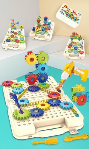 Juego de construcción para niños, 222 piezas, kit de engranajes creativos con destornillador eléctrico 2 en 1, juguete educativo STEM, 3+ años