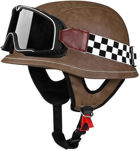 Casco Tedesco Semi-Aperto Vintage, Casco Da Motociclista Aperto, Mezzo Casco, Certificazione ECE, Casco Chopper Con Occhiali Da Sole Per Ciclomotori, Cruiser Vintage C,L/(61~62cm)