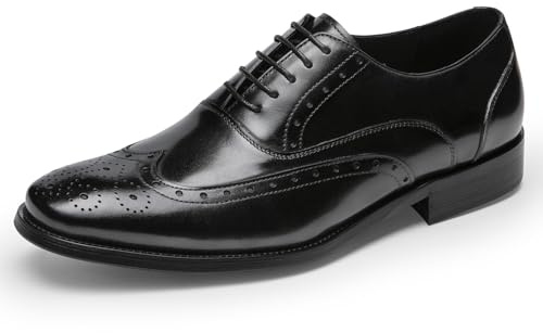 Mens Dress Shoes - Full Brogue Oxfords in Genuine Leather | Wingtip Dress Shoes Black 8