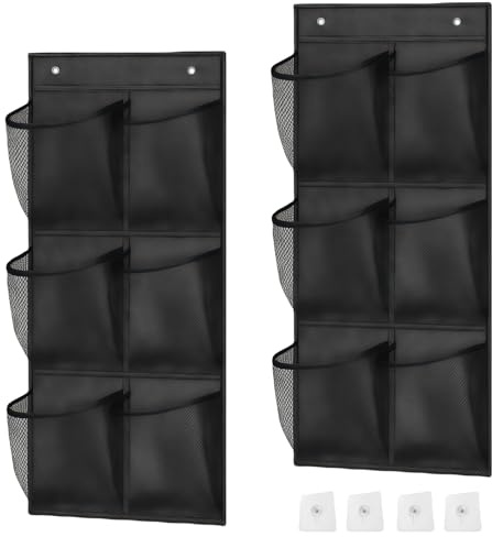 BAIFULAI 2 organizer per scarpe da appendere, 6 grandi tasche a rete, organizer sopra la porta, senza foratura, pieghevole, per armadio, camper, camera da letto, soggiorno