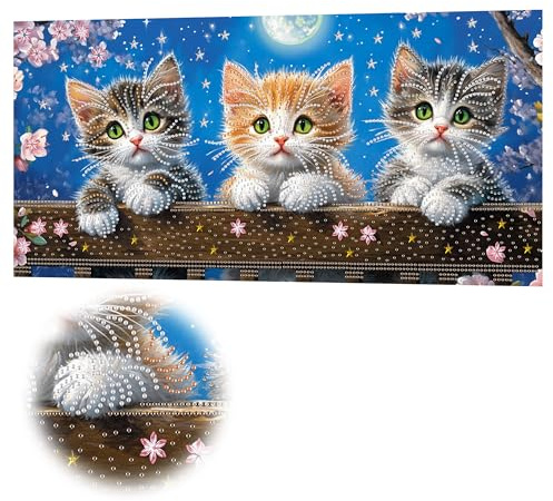 MOMAKA Särskilda Formulär Stor Diamond Painting Kits Katt för vuxna, gör-det-själv 5D DIY Diamantmålningssatser Djur Full Drill for Beginners, DIY Crystal Picture Art for Home Wall Decor 30x60 cm