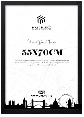 MatchLexx Modern Sturdy & Flat Black 55 x 70 cm Picture Poster Frames | Puzzle Frame Portrait & Landscape | For Art Prints & Gallery Wall