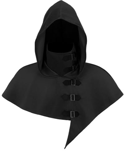 WAZHAKU Costume d'Halloween pour homme - Vêtement médiéval - Écharpe rétro chamane Renaissance - Chapeau court - Cape avec capuche - Accessoire de cosplay