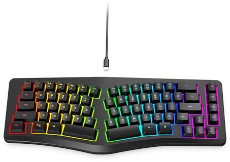 Plyisty Trådbundet ergonomiskt tangentbord, 69 tangenter, kompakt mini-delat tangentbord, 18 RGB-bakgrundsbelysning, avtagbar typ C-kabel, bekvämt att skriva på för stationära
