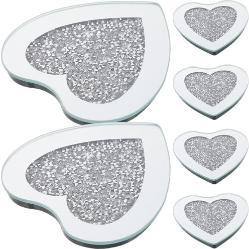 FELTECHELECTR Sottobicchieri Argento in Vetro a Forma di Cuore Set 6 Resistenti al Calore e Spessi, Decorazione per Tavolo da Cucina e Bar
