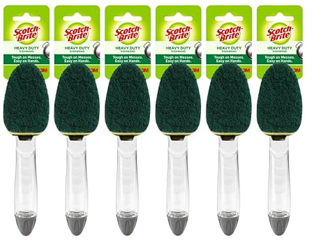 3M Scotch-Brite (6 Pack) Heavy Duty Dish Wand Sponge Brush Soap Dispenser with Scotch Brite Sponges Dish Scrubber Pads for Home Kitchen