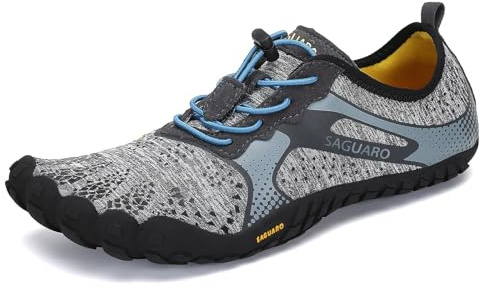 SAGUARO Barfotaskor herrar damer, sommar, ventilerande, träningsskor, halkfria trekking, terränglöparskor, Slip On, Gråklassiker, 43 EU