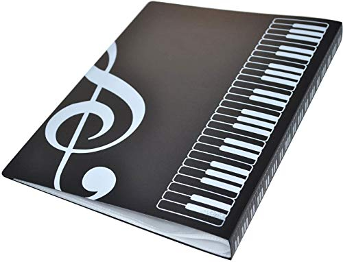 Notenordner A4, Notenheft Klemmbinder Aufbewahrung mit 40 Taschen Clef, Musik Tabelle Datei Ordner, Kunststoff, Schwarz