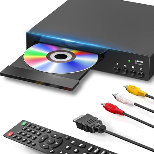 Region Free DVD Player for Smart TV 1080P HDMI DVD Player with USB Input, Compact CD DVD Players Support PAL/NTSC, HDMI & AV Cable and Remote Control