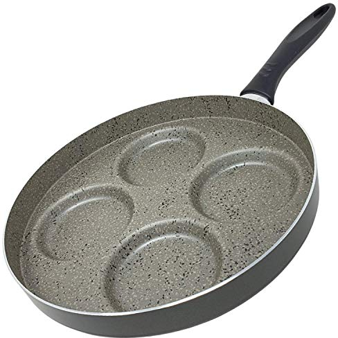 Padella per Pancakes Antiaderente Padella per Uova, Piastra per Pancake con 4 Stampi Incorporati Alluminio Pressofuso, Grigia,28 cm diametro
