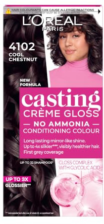 L’Oréal Paris Casting Crème Gloss Semi-Permanent Color, 4102 Cool Chestnut | No-Ammonia, Radiant & Natural Colour, Lasting 32 Washes, 3x Glossier, 4x Silkier, Visibly Healthier, Easy Application