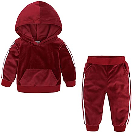 Toddler Kids Baby Girls Boys Outfits Long Sleeve Hoodie Sweatshirt Tops Pants Outfit Casual Tracksuits Velvet Clothes Set Red 110 2-3 Years