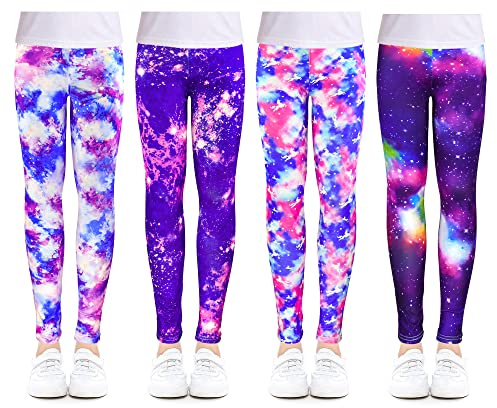 Slaixiu 4 Pack Leggings for Girls - Soft & Comfortable Ankle Length Printed Leggings for Kids (3T to 12 Years), No.304, 9-10 years