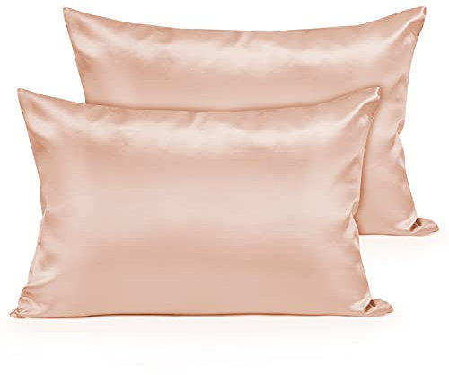 Joyhabit Luxus Satin Seiden Kissenbezug 40x60 cm, Rosa, 2er Set Superweicher & Glatter Kopfkissenbezug, Hautschützend für Tiefen Schlaf