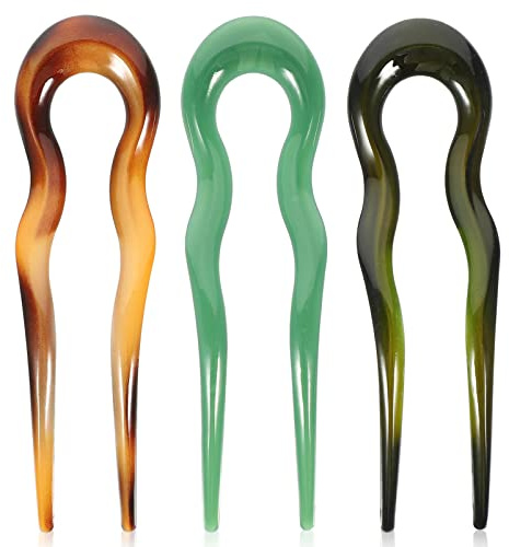 LALAFINA 3pcs French Hair Pin U Shaped Hairpin with Two Prongs, Hair Fork Clips Chignon Pin for Women Girls Hairstyle Accessories