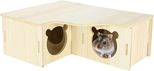 UNEAKO Labyrinthe De Maison De Hamster Multi-Chambres, Cachettes De 3 Pièces, Labyrinthe De Hamster en Bois Et Jouets D'exploration De Tunnels, Décor D'habitats De Maison De Hamster Nain