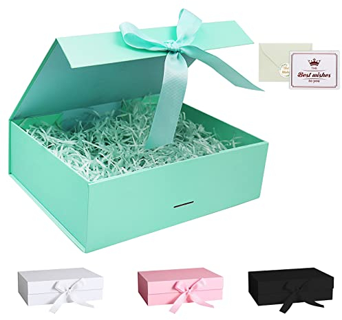 Gift Box, Luxury Magnetic Gift Box with Lid Ribbon Greeting Card Shredded Paper, Gift Packaging Box for Present Birthday Wedding Anniversary Festival (23×17×7cm, Blue)