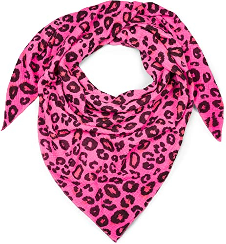 styleBREAKER Damen Baumwoll-Musselin Dreieck Schal mit Leoparden Muster, Musselin Schal, Leichtes Tuch 01020045, Farbe:Neonpink