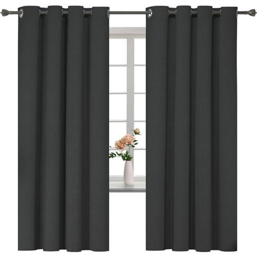YSTELLAA 100% Mörkläggningsgardin 2 Stycken, 140 X 180 CM, linne dekorativ, Sovrum Termiska Gardiner Med Öljetter, Ljudisoleringsgardin, Värmeisolerande Gardiner För Vardagsrum, Svart