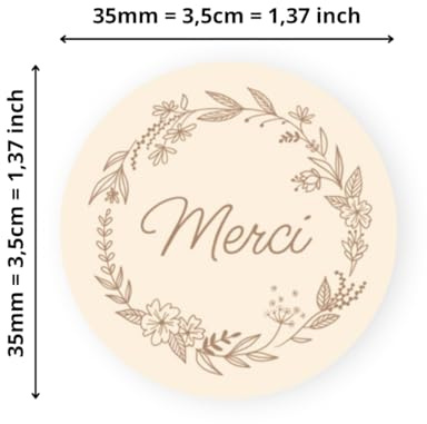AVERY - 140 Etiquettes Merci Rondes Autocollantes - Ø 35 mm - Papier Recyclé - Couronne de Fleurs - 4 Planches A4 de Stickers Remerciements pour Mariage, Artisanat et Fêtes