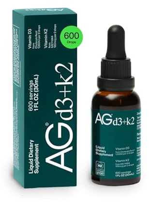 AG1 Vitamin D3 K2 Drops, 1000IU of Vitamin D3 and 100mcg of K2 per Serving, Supports Bone Density and Calcium Absorption (Athletic Greens)