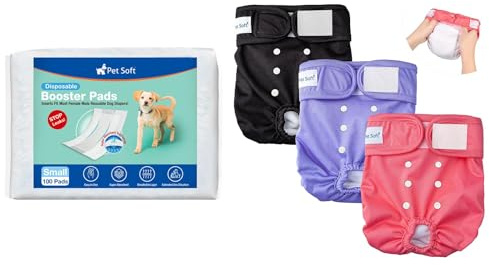 Pet Soft Washable Female Diapers (3 Pack) + Dog Diaper Liners S-100ct