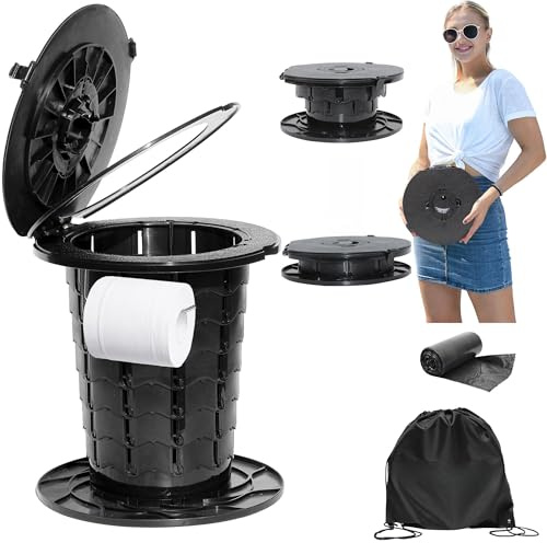 ALEVMOOM Inodoro portátil Mejorado para Adultos, Inodoro Plegable de Viaje con Dispositivo de Orinal Femenino, Inodoro de Camping de Altura Ajustable, Orinal portátil para Coche, Camping, Senderismo