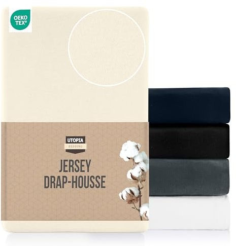 Utopia Bedding Jersey Spannbettlaken, Beige, 160 x 200 cm – 25 cm, Bettlaken Baumwollmischung, Oeko-Tex Zertifiziertes, Zuschnitte für Dicke Matratzen