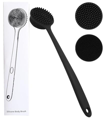 LANLIHAN Silikon-Körperschrubber für die Dusche, 2-seitige Peeling- und Massagebürste mit langem Griff, hypoallergener Rückenschrubber erzeugt reichhaltigen Schaum, umweltfreundlich für empfindliche
