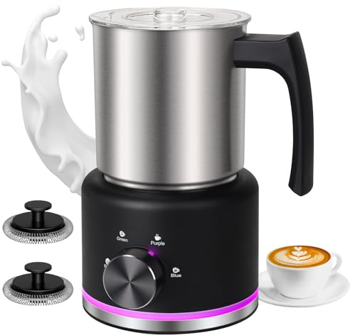 ByNaRIX Milchaufschäumer, 4 in 1 Milchaufschäumer Elektrisch für Heißer und Kalter Milchschaum, 500 ML Edelstahl Milchschäumer Spülmaschinenfest für Kaffee, Latte, Cappuccino, Schwarzer