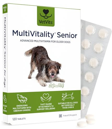 VetVits Multivitamin Senior (120 tablets) | Senior Advanced multivitamin for older dogs | Boosts energy and wellbeing | 15 essential nutrients | For energy, heart, joints and vitality