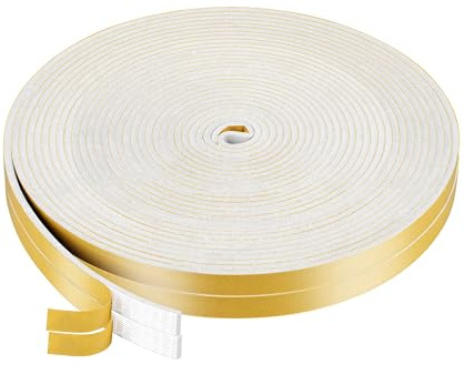 Självhäftande gummitätningstejp 6 mm x 3 mm x 20 m tätningstejp skumremsor för dörr, fönster, badrum, dusch, anti-kyla, vind, vit