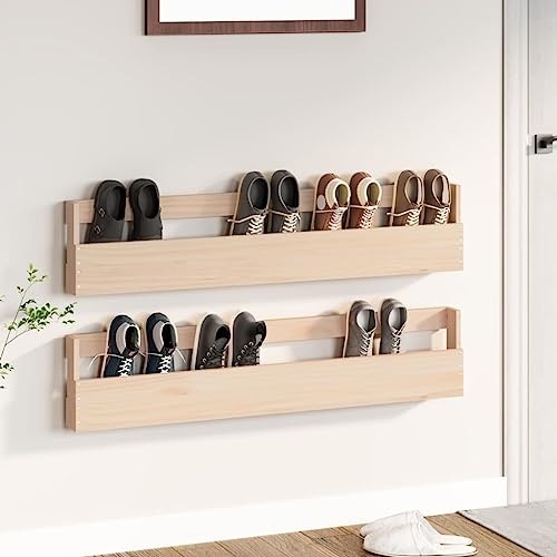 JHQHSM Scarpiera da parete in legno massello di pino, 2 pezzi, 110 x 9 x 23 cm, stabile, organizer per scarpe, rustico, montaggio a parete, salvaspazio