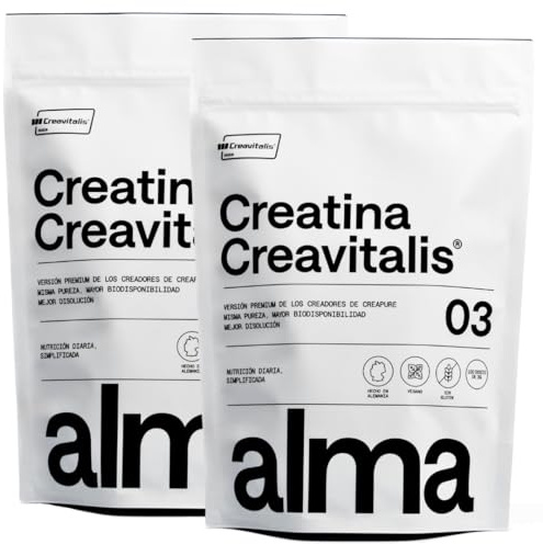 Creatina Monohidratada Creavitalis® ALMA® 600 g | Creatina Creapure Monohidrato en Polvo 99,9% Pureza Premium | Vegana, Sin Gluten ni Lactosa | 200 Dosis Disolución Instantánea | Fabricada en Alemania