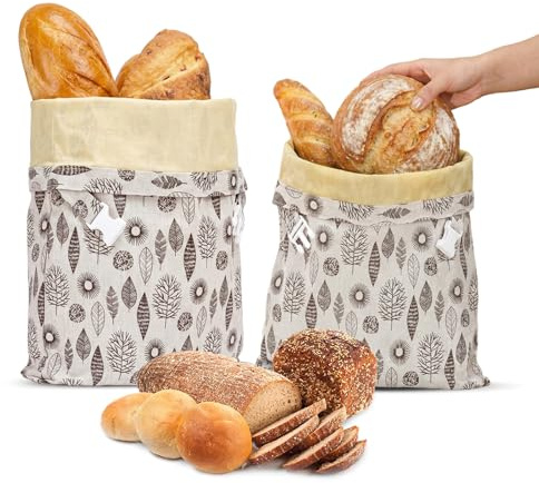 2 Bolsas para pan reutilizables de cera de abeja 43×33 cm, Bolsa para Pan con Revestimiento natural de cera de abeja, Bolsa de algodón para Guardar Pan y Productos de panadería
