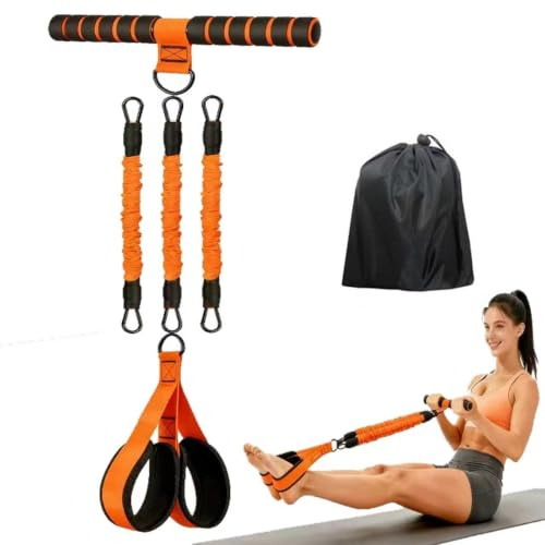 HEHEGE Upgraded Multifunctional Pedal Resistance Band with Handles, 3-Level Adjustable, Home Fitness Gear for Abdominal, Core, Arm & Leg Training, Pilates and Full-Body Strength Workout (Orange)