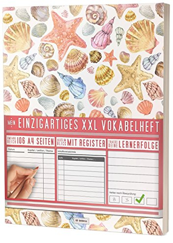 Mein Einzigartiges XXL Vokabelheft: 100+ Seiten, 2 Spalten, Register / Lernerfolge auf jeder Seite zum Abhaken / PR301 Seesterne / DIN A4 Soft Cover