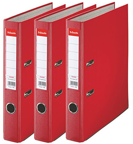 Esselte | Pack de 3 Classeurs à levier A4 | Dos 50mm | PP | 350 feuilles | Rouge | 624296