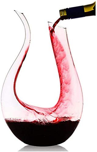 Zerci Decantador de vino – 100% libre de plomo en forma de U de cristal rojo soplado a mano decantador de vino 1,5 L