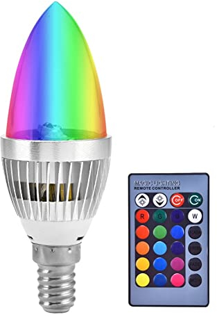 LED Birne Lampe, E14/E12 3W RGB LED Birne Fernbedienung Farbwechsel Kerze Glühbirne RGB Bühne Disco Party Lampe für Home Bar Party KTV Stimmung Ambiente Beleuchtung(E14 transparente Abdeckung)