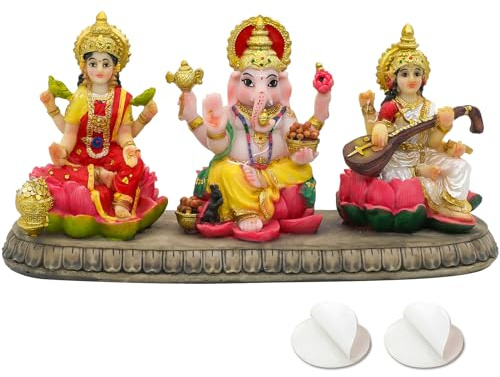 Estatua de la India Laxmi Ganesh Saraswati – 3.9 Pulgadas de Alto, Dios Indio Lakshmi Ganesha Saraswati Idol Figura hindú Diwali Regalos Diwali Decoración Casa Oficina Mandir Templo Pooja Artículo