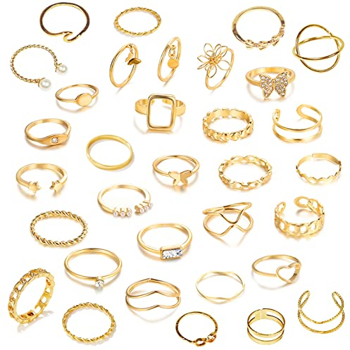 GoPaw Vintage Gold Knuckle Ringe Set, Boho Schmetterlings Schlange Stapelbare Fingerringe Knöchel Ringe Set für Damen Gold Midi Ringe für Frauen Mädchen (Golden 33PCS)