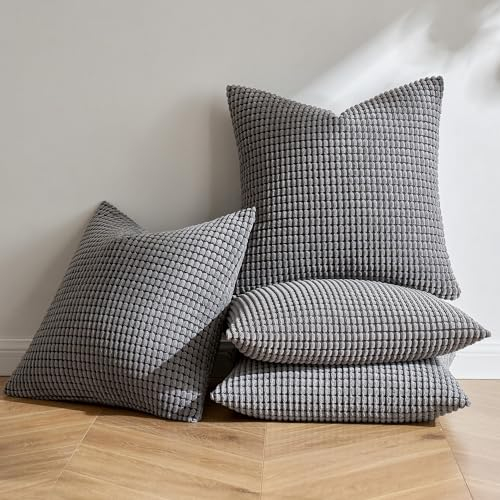 MIULEE 4er Set Kissenbezug Kissen Dekorative Kissenbezüge Kordsamt Sofakissen Dekokissen Kopfkissenbezug Couchkissen Deko Bezug für Sofa Couch Wohnzimmer Schlafzimmer Büro 40x40 cm Dunkelgrau