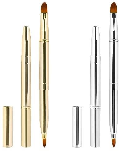 Confezione da 2 pennelli retrattili per rossetto, lucidalabbra, a doppia punta, con tappo, pennello per rossetto, balsamo per labbra, applicatore da viaggio