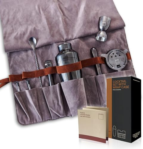 GooD ELEMENT, Ensemble de 8 pièces, Set Cocktail, kit Cocktail Complet, Shaker Cocktail INOX, Accessoire Bar, kit Mojito,idée Cadeau crémaillère, Materiel Cocktail (Gris - Outils Noirs)