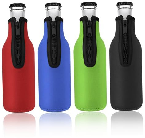 Bottle Cooler Sleeve Can Cooler 4Pcs Insulated Beer Sleeve 12Oz/330ML Standard Zip-up Thick Bottle Jacket Beer Covers Sleeves