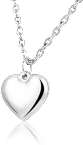 MILAKOO Ladies Link Catene Collana D'Argento Charms Puffy Forma di Cuore Ciondolo in Acciaio Inox Gioielli