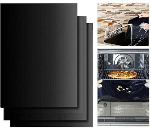 Large Heavy Duty 3 Pcs Teflon Oven Liner | Reusable & Non Stick Baking Mats | BBQ Grill Mats for Charcoal, Electric and Fan Assisted Ovens | 50x40cm